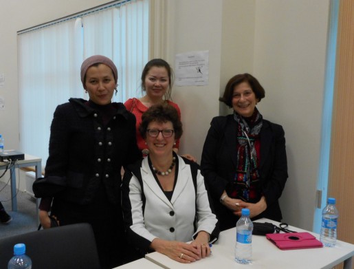 Nancy Tannery bottom left, Barbara Epstein bottom right and two Kazakhstan medical librarians.