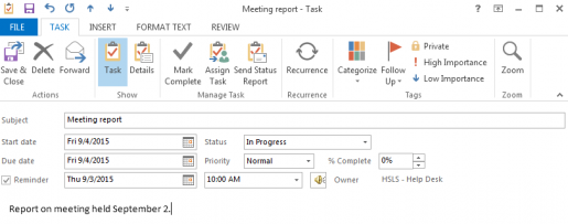 create a task in outlook