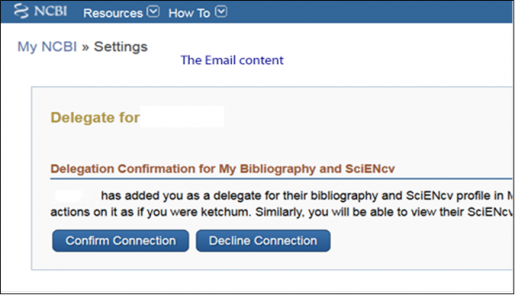 Confirmation in Delegate’s My NCBI Account