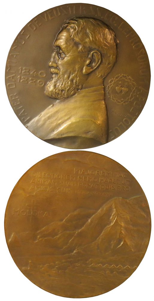 Two sides of Damien medal