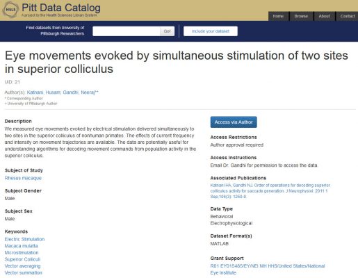 Pitt Data Catalog record Eye movements