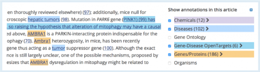 SciLite biological terms highlighted with text mining