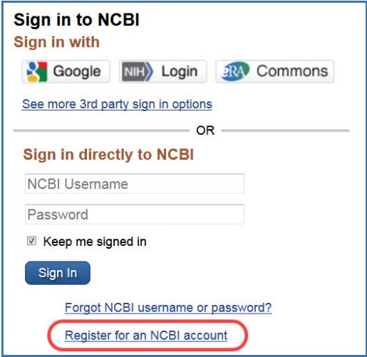 Registration box from NBCI account