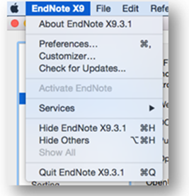EndNote Preferences menu for MAC