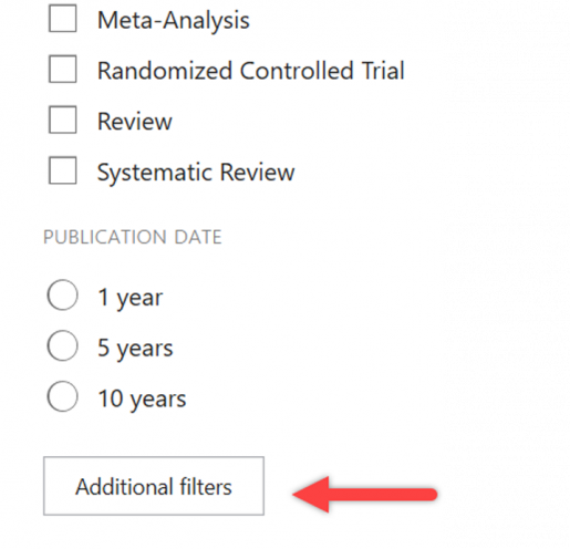 PubMed filters aren't all displayed by default, so select Additional Filters