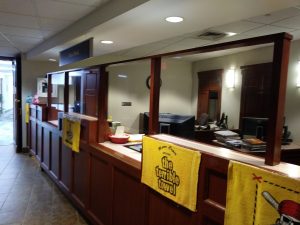 Desk with counters in the library lobby