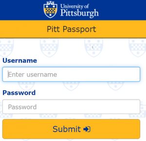 Enter username and password to authenticate with Pitt Passport