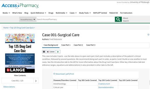 Screenshot of a case study in Access Pharmacy.