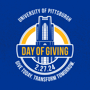 University of Pittsburgh Day of Giving. 2.27.24. Give today. Transform Tomorrow.
